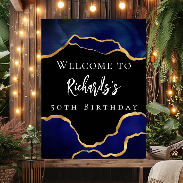 Royal blue black agate welcome birthday poster (Creator Uploaded)
