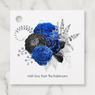 Royal Blue, Black and Silver Floral Favour Tags