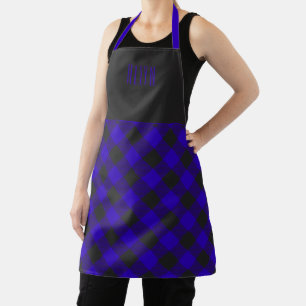 Royal Blue Black Buffalo Plaid Check Apron