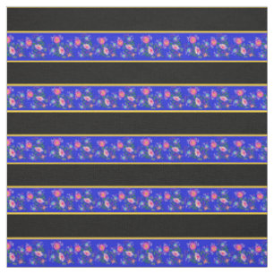 Royal blue/black, gold pin stripe, folk floral fabric