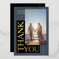 Royal Blue Black Photo Wedding Thank You Gold