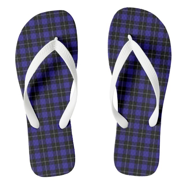 Royal Blue Black Plaid Jandals (Footbed)