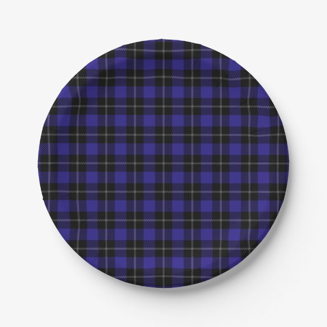 Royal Blue Black Plaid Paper Plate (Front)