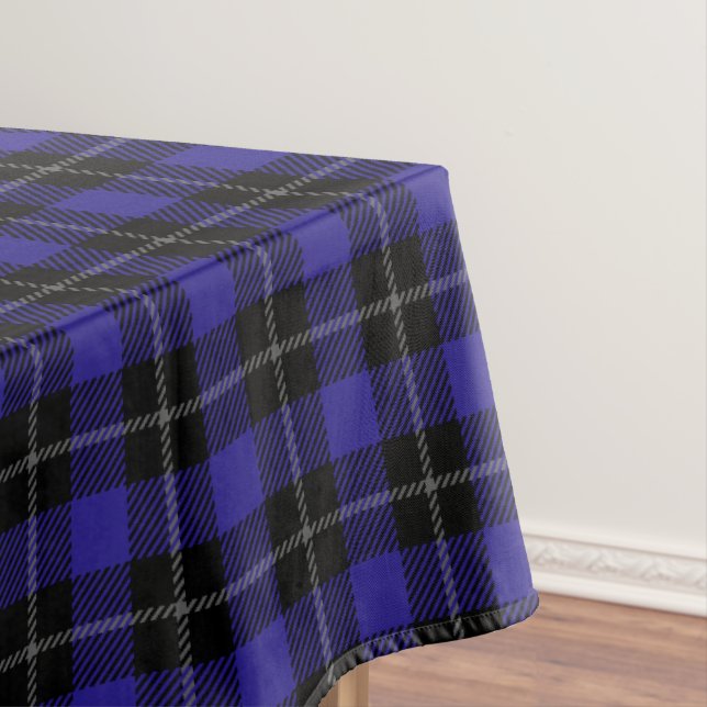 Royal Blue Black Plaid Tablecloth (In Situ)