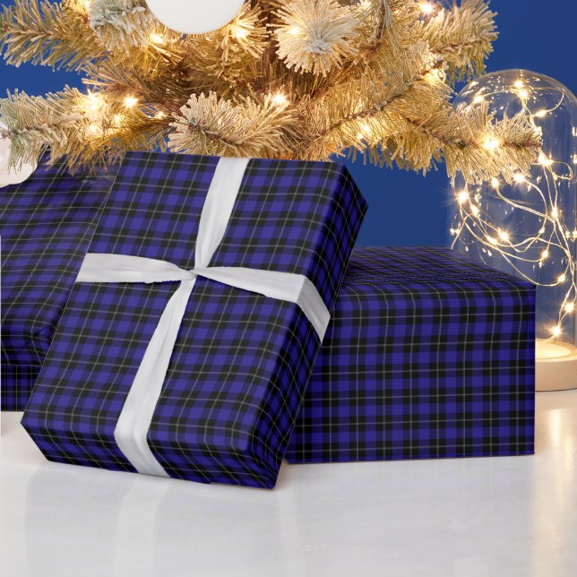 Royal Blue Black Plaid Wrapping Paper (Holidays)