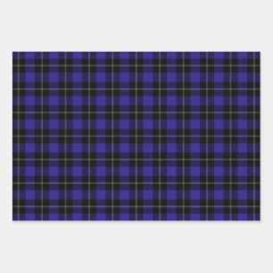 Royal Blue Black Plaid Wrapping Paper Sheet