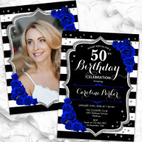 Royal Blue Black Silver Photo 50th Birthday