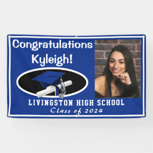 Royal Blue, Black, White Accent Graduation Photo Banner