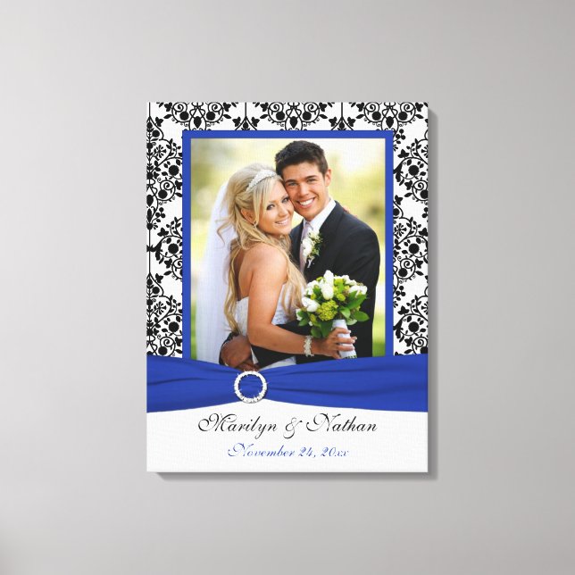 Royal Blue, Black, White Damask Wedding Canvas Print (Front)