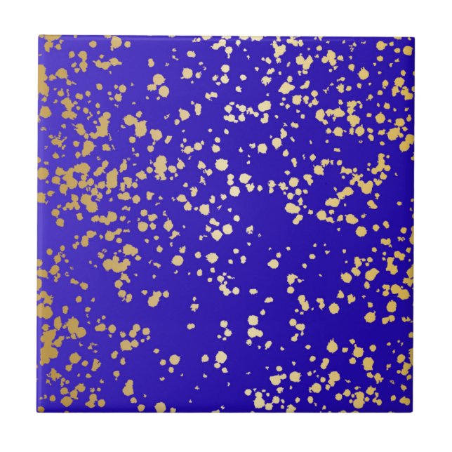 Royal Blue Blonde Gold Glitter Ceramic Tile (Front)