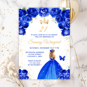 Royal Blue Blonde Hair Princess Birthday Party Invitation