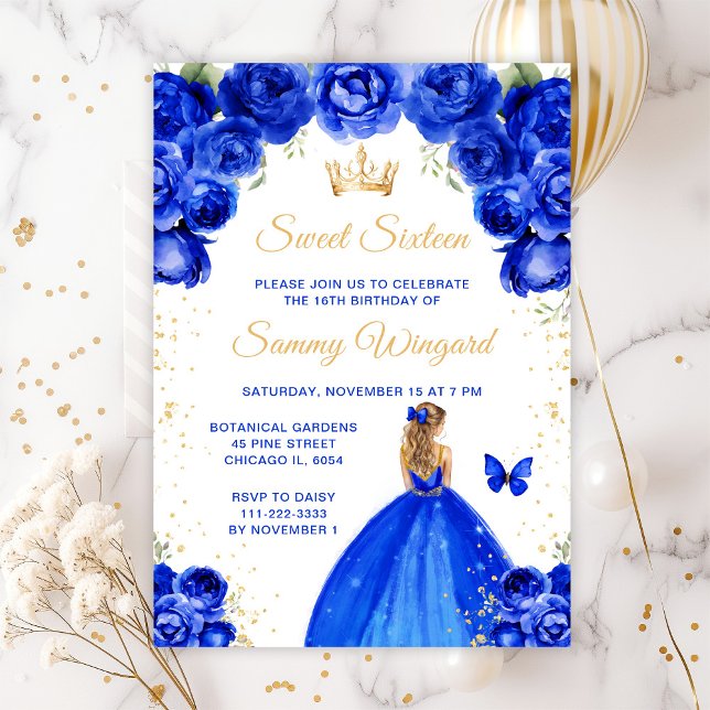 Royal Blue Blonde Hair Princess Sweet Sixteen Invitation (Creator Uploaded)