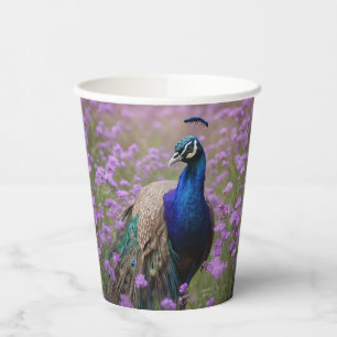 Royal Blue: Blue Peacock In Lavender Field, Paper Cups