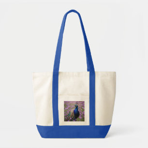 Royal Blue: Blue Peacock In Lavender Field, Tote Bag