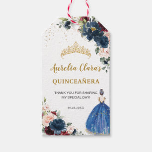 Royal Blue Blush Floral Quinceañera Princess Favou Gift Tags