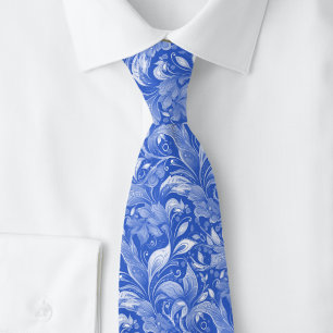 Royal Blue Botanical Batik Tie