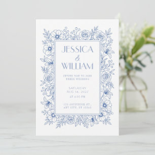 Royal Blue Botanical Wedding Invitation