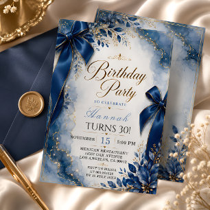 Royal Blue Bow 30th Birthday Invitation
