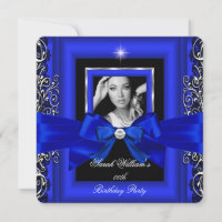 Royal Blue Bow Birthday Party Silver Photo
