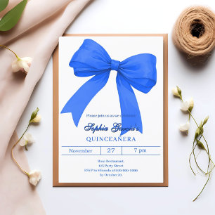 Royal blue bow Quinceanera Invitation