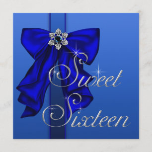 Royal Blue Bow Sweet 16 Birthday Party Invitation