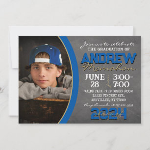 Royal Blue & Bronze Chalkboard Graduation Invitation