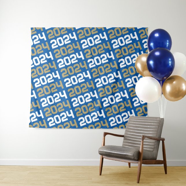 Royal Blue & Bronze Gold Graduation Backdrop Tapestry (Creator Uploaded)