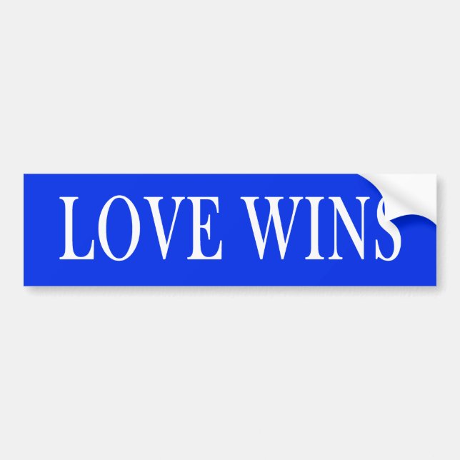 Royal Blue Bumper Sticker That Says Love Wins (Front)