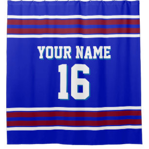 Royal Blue Burgundy White Stripes Sports Jersey Shower Curtain
