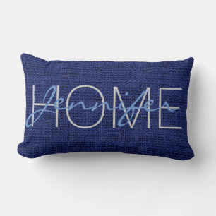 Royal blue Burlap Rustic Monogram Lumbar Cushion