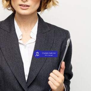Royal blue business logo employee name tag