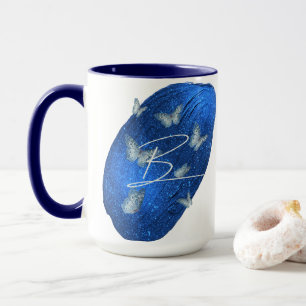 Royal Blue Butterflies Initials Letter B Monogram Mug