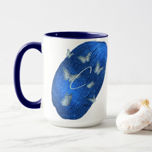 Royal Blue Butterflies Initials Letter C Monogram Mug
