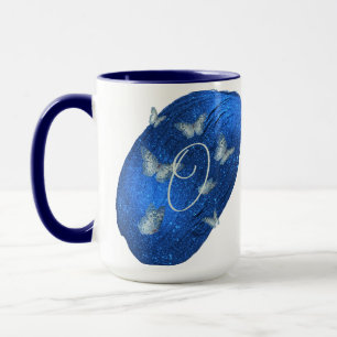 Royal Blue Butterflies Initials Letter O Monogram Mug