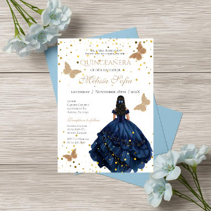 Royal Blue Butterflies Quinceanera Invitation