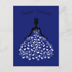 Royal Blue Butterfly Gown Sweet Sixteen Invitation Postcard