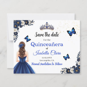 Royal Blue Butterfly Quinceañera Save the Date