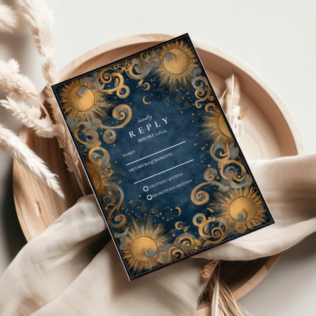 Royal Blue Celestial Wedding RSVP Card (Creator Uploaded)