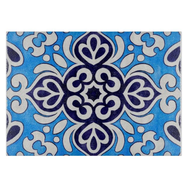 Royal Blue Ceramic Classic Geometric Mosaic  Cutting Board (Front)