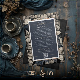 Royal Blue & Champagne Bloom Wedding Details  Invitation