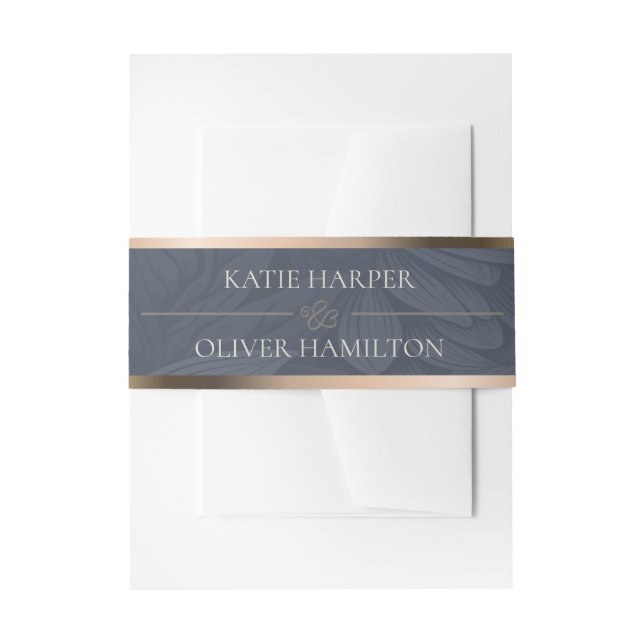 Royal Blue & Champagne White Bloom Belly Band Invitation Belly Band (Front Example)