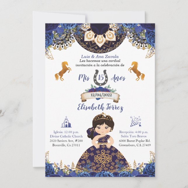 Royal blue Charra Quinceañera invitation sweet 16 (Front)