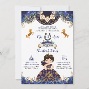 Royal blue Charra Quinceañera invitation sweet 16