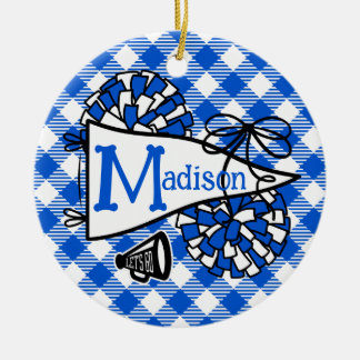 Royal Blue Cheer Pennant Gingham Personalised Ceramic Tree Decoration
