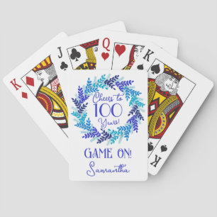 Royal Blue Cheers to 100 Years Birthday Party Playing Cards