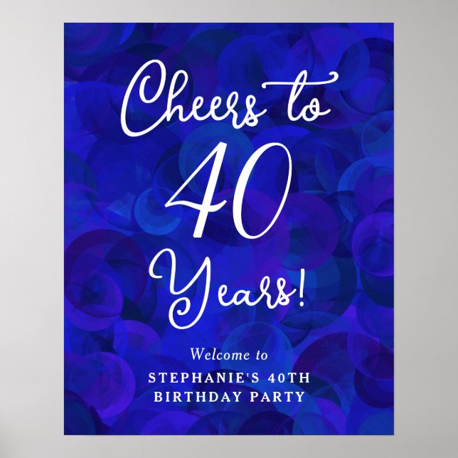 Royal Blue Cheers to 40 Years 40th Birthday Poster (Front)