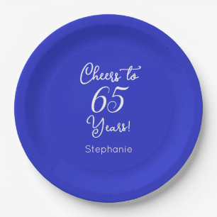 Royal Blue Cheers to 65 Years 65th Birthday Paper Plate