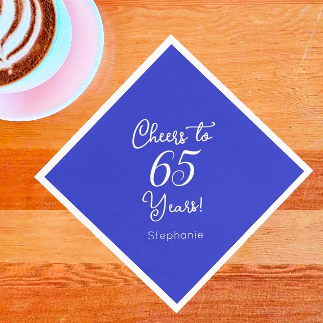 Royal Blue Cheers to 65 Years 65th Birthday Party Napkin (Creator Uploaded)