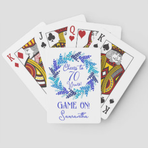 Royal Blue Cheers to 70 Years Birthday Party Playing Cards