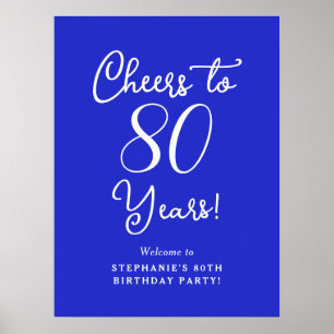 Royal Blue Cheers to 80 Years Birthday Welcome Poster